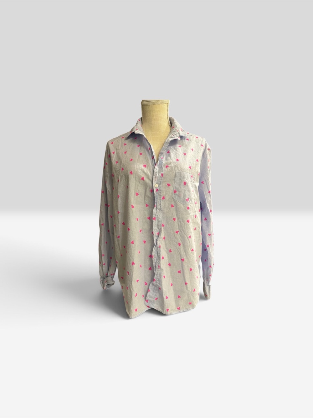 Women’s Light blue  Button-Up Shirt with Pink Heart Print